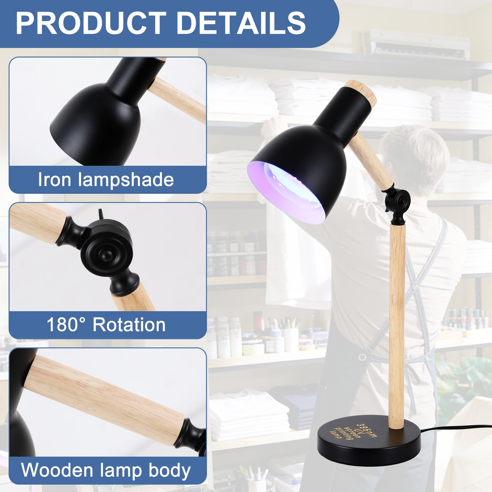 Ontesik Luz UV de 30 W para lámpara de exposición de serigrafía de resina, lámpara UV de 395 nm, ángulo ajustable, adecuada para máquina de serigrafía, (negro)