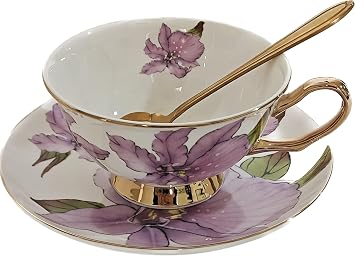 YBK Tech Bone China Cup& Saucer Set, 200ml Coffee Cup for Breakfast Afternoon Tea- Cute Swallow