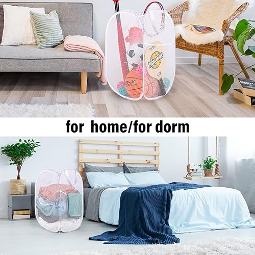 Miniatura 6 de BATTOO Cesta de lavandería desplegable de malla fuerte de lujo con bolsillo lateral para lavandería, baño, habitación de los niños, dormitorio