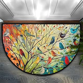 Whimsical Painting of Birds Half Round Door Mat Non-Slip Soft Doormats f...
