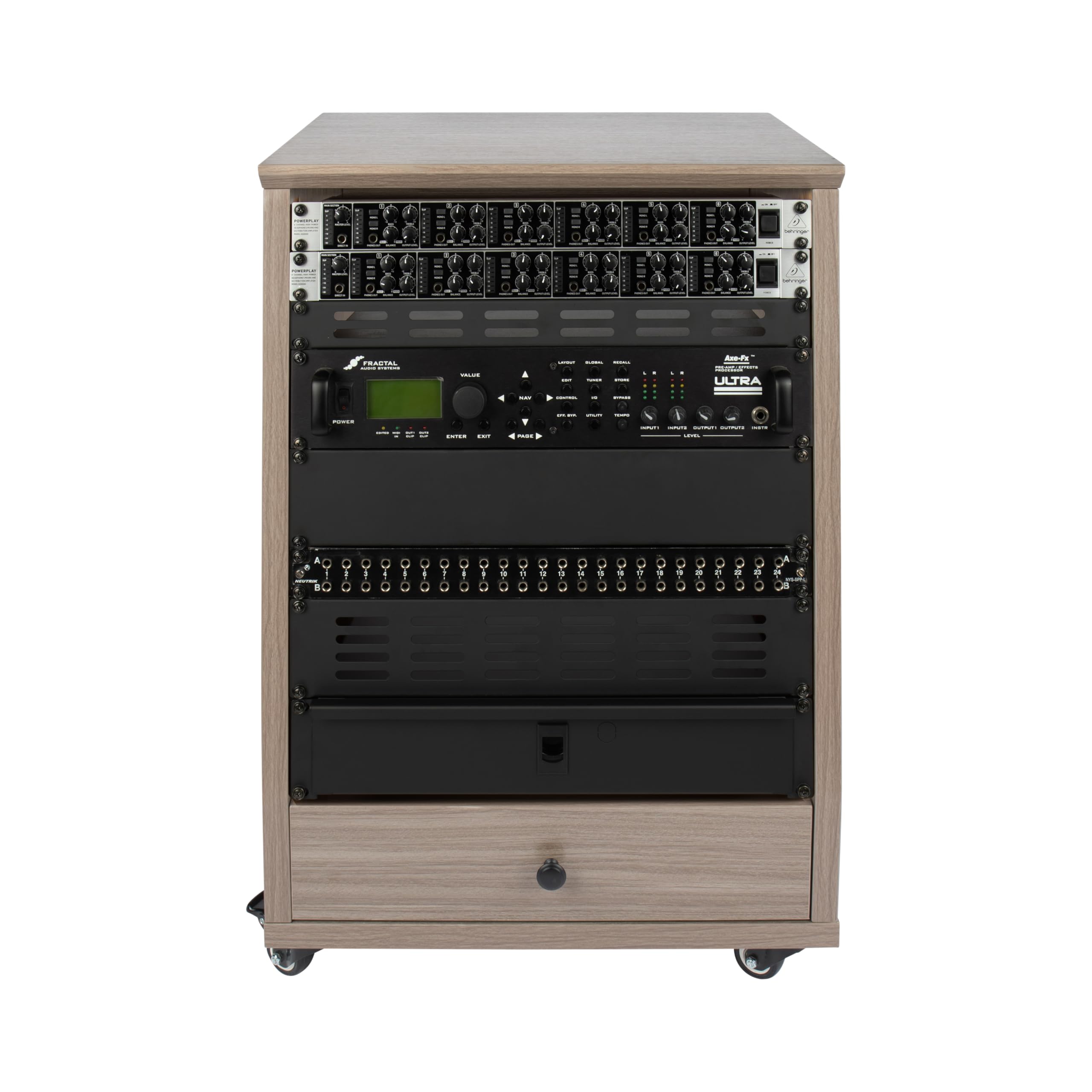 Gator Frameworks Elite Furniture Series 12U Angled Studio Rack with Locking Casters, Driftwood Grey Finish (GFW-ELITESTUDIORK12-GRY)