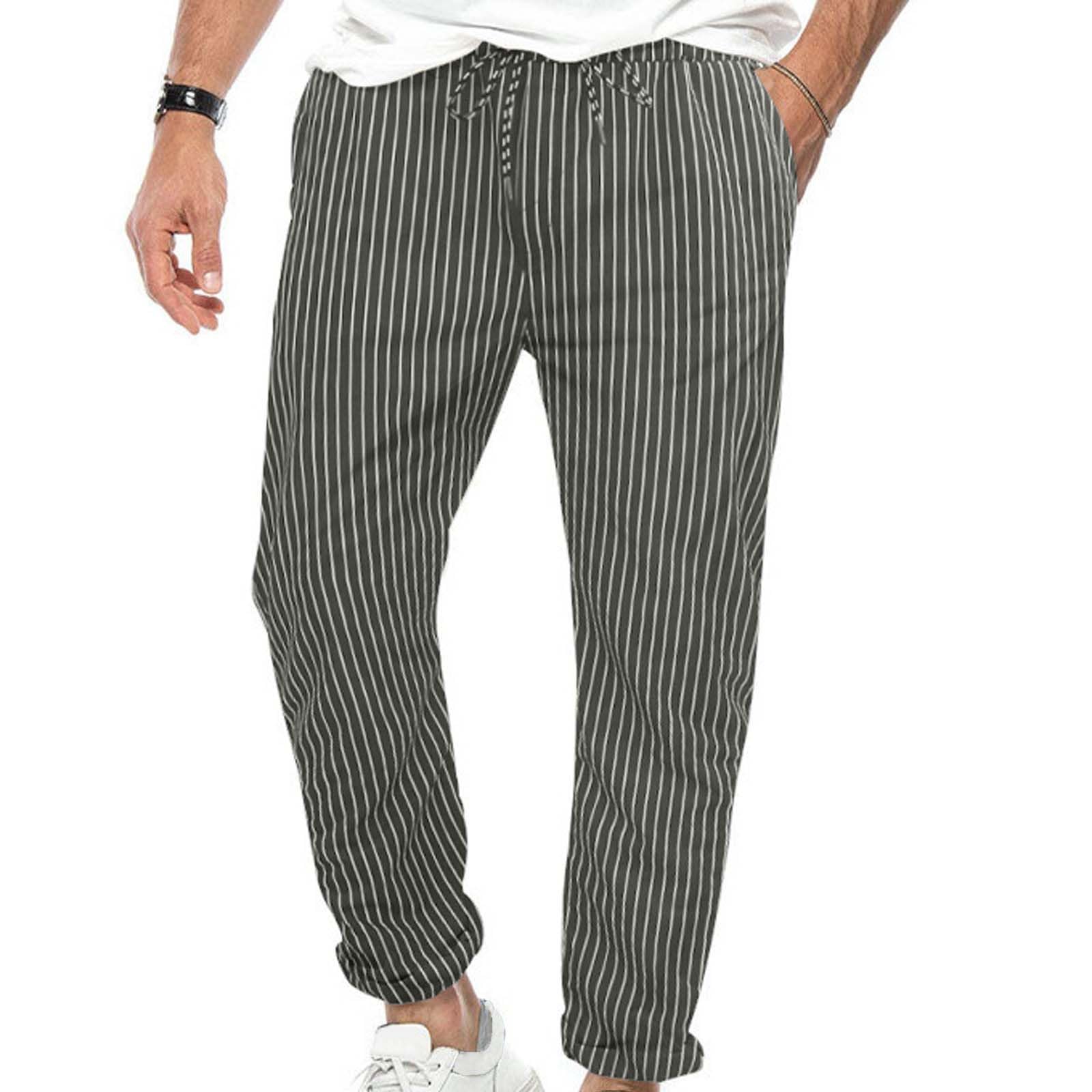 Pantalones chinos para hombre, a rayas, pantalones chinos con elástico, pantalones ajustados, pantalones de tela para hombre, pantalones de lino con cordón, ligeros, pantalones de verano, pantalones