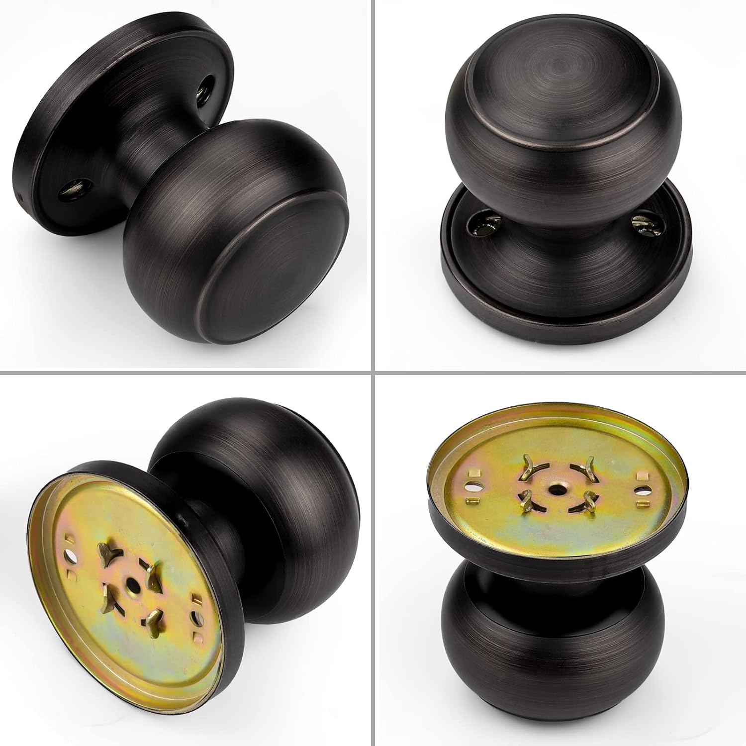 Probrico Half Dummy Door Knob Flat Ball Interior Door Knobs Non-Turning Door Handles, Oil Rubbed Bronze, 6 Pack