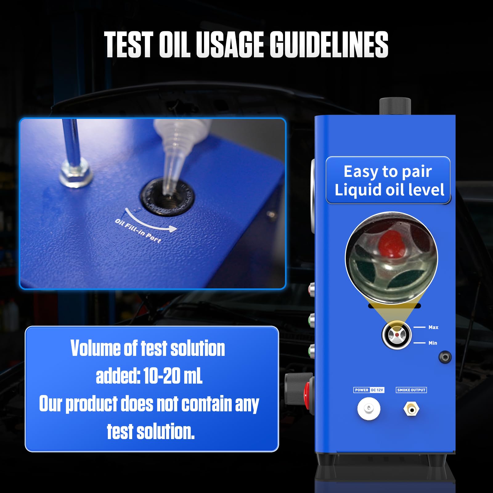 T105 Maquina Humo Coche EVAP Maquina de Humo para Detectar Fugas Con Bomba de Aire & Manómetro Tamaño de Humo Ajustable Apto Detectador de Fugas de Humo para todos los Coches, Motos y Camiones