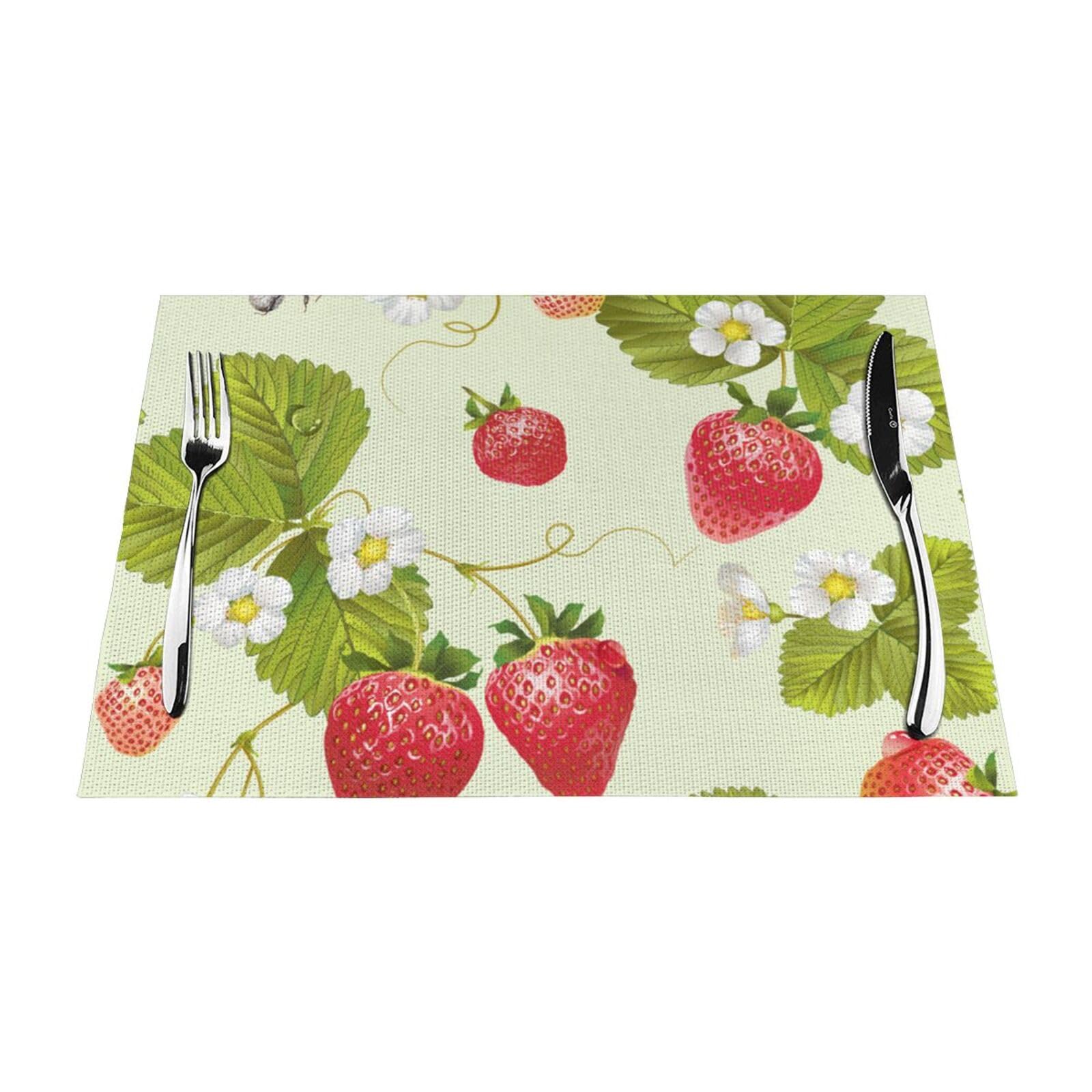 PVC Placemat Set of 1 PCS, 45x30 CM, Lovely Strawberry Printed Non-Slip Heat Resistant Place Mats for Kitchen Dining Table Indoor Outdoor