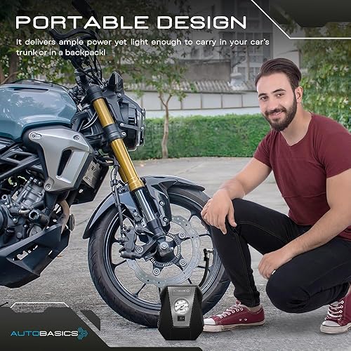 Miniatura 7 de Compresor de aire automático portátil para inflador de neumáticos, bomba de aire de 300 PSI con manómetro integrado y enchufe de automóvil de 12