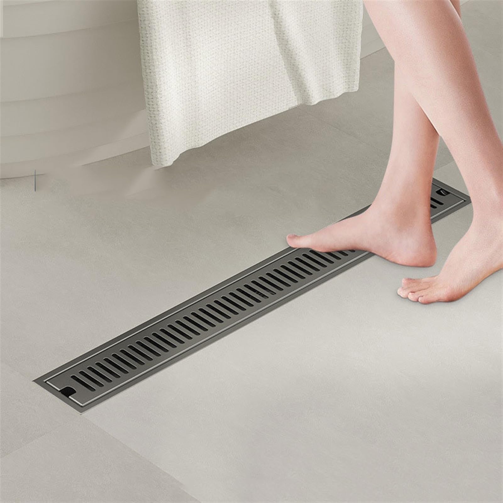 Rectangular Desagüe de Ducha Lineal de Acero Inoxidable 304, Desagüe Lineal Desagüe De Suelo Cubierta Desmontable, Profesional Desagüe Lineal Desagüe De Suelo for Cocinas, Baños y Aseos(Chrome,60cm)