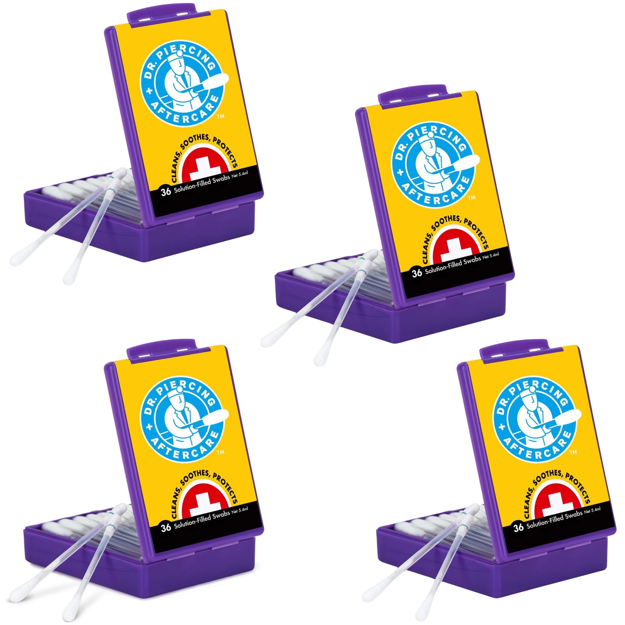 DR. PIERCING AFTERCARESwabs – Piercing Bump Saline Solution for Cleansing Earring, Nose, Belly, and Ear Piercings – Gentle Saline Wash for a Refreshing Experience – 144 Easy-to-Use Swabs (4-Pack)