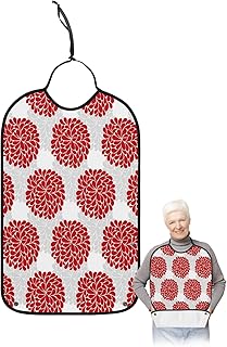 BOBOWUNY Red Flower Hydrangea Adult Bibs for Elder Women Men Eating, Simple Grey Shaded Floral Waterproof & Washable Bibs for Eating Clothing Protector Dining Bibs for Crumb Catcher