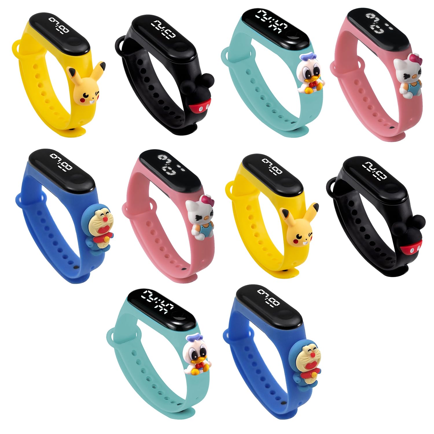 Party Propz Silicone Led Watch Return Gifts 10Pcs Digital Wrist Watches Best Birthday Return Gifts, Watch Return Gifts In Bulk Items For Kids Baby Birthday Favours, Black Dial, Multi-Color Band