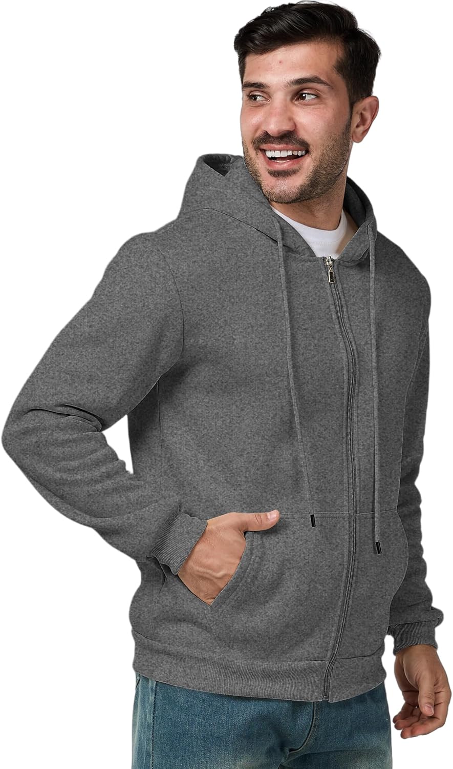 Men's Full Zip Hoodie Casual Long Sleeve Hooded Sweatshirt Fleece Drawstring Zip Up... - Image 4