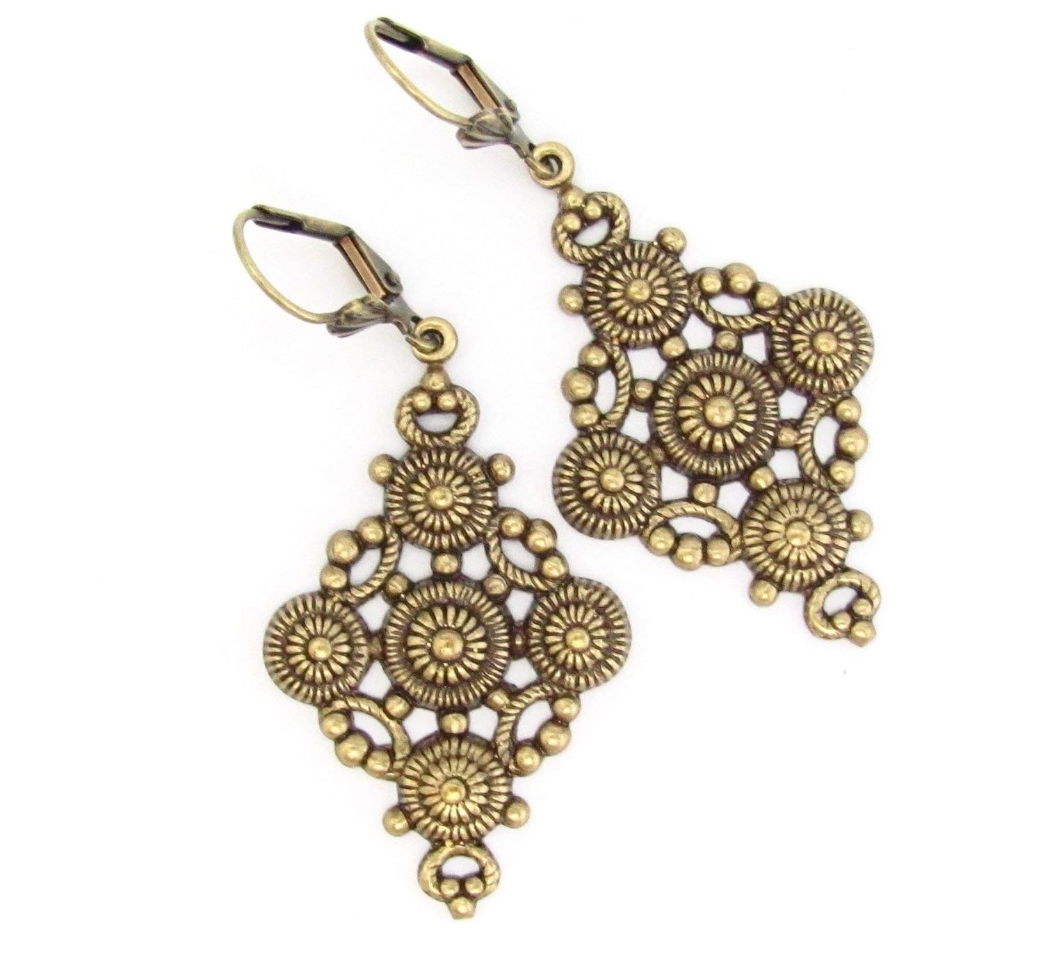Bohemian Dangle Earrings Antiqued Brass Chandelier Exotic