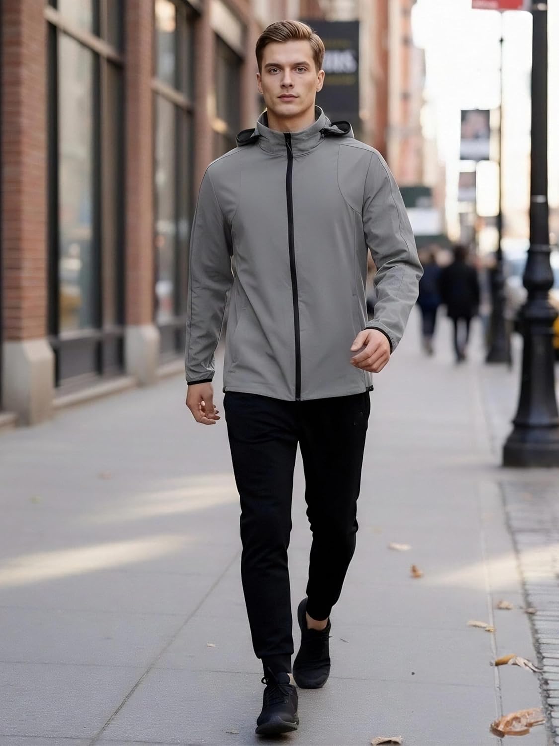 Simbora Jackets for Men,Lightweight Water Resistant Windbreaker,Zip Rain Jacket Hidden Hood Breathable Running Softshell