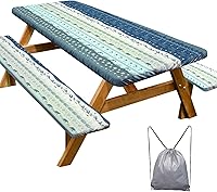 Vista 50 de Funda de mesa de picnic con fundas para bancos, elementos esenciales de camping, mantel de camping impermeable y a prueba de viento con bolsa