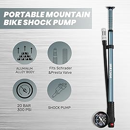 Hycline Shock Pump for Mountain Bike, High Pressure 300 Psi for Front Fork and Rear Bicycle Suspension Air Pump with Gauge Fits Schrader & Presta Tire Valve-Titanium