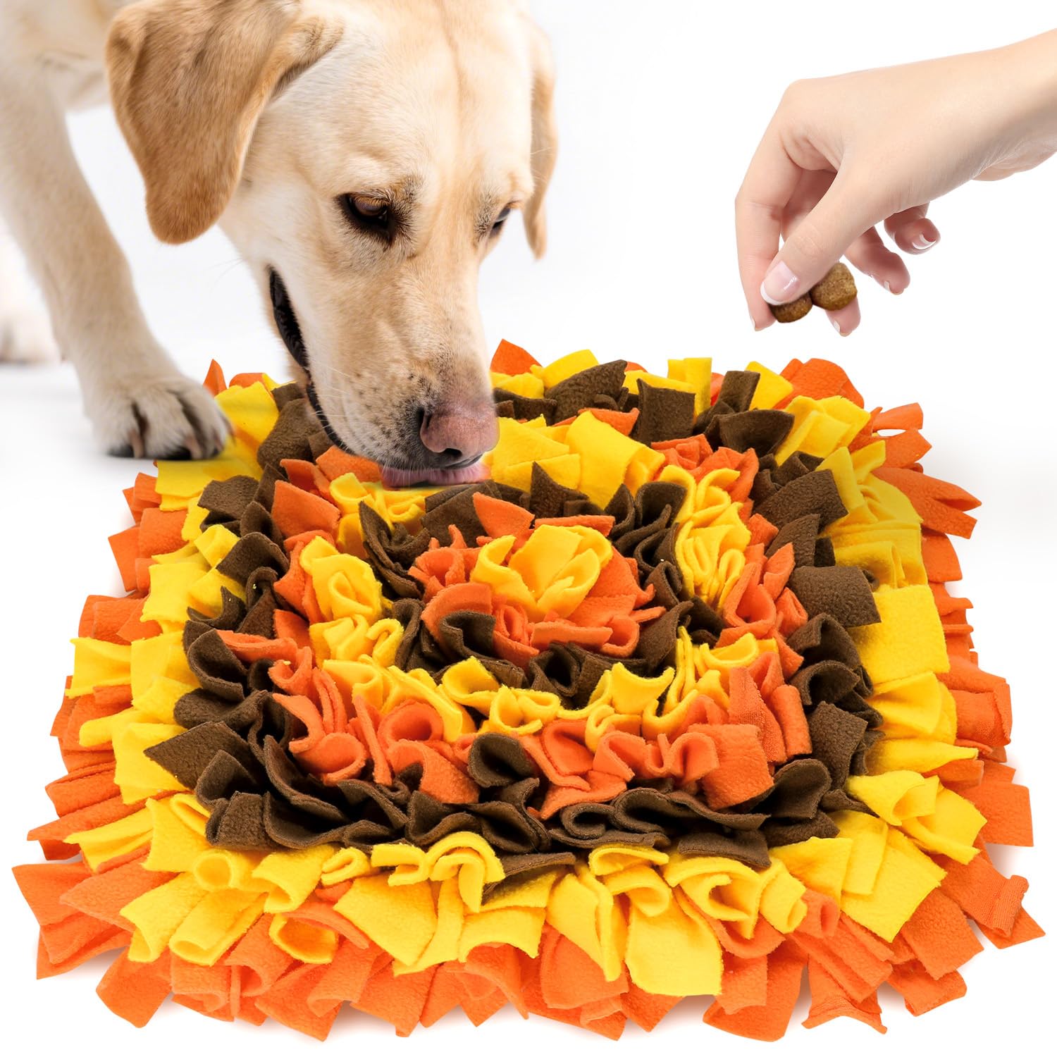 LIVEKEY Pet Snuffle Mat for Dogs, Dog Feeding Mat, Nosework Training Mats for Foraging Instinct Interactive Puzzle Toys (Orange&Yellow&Brown)