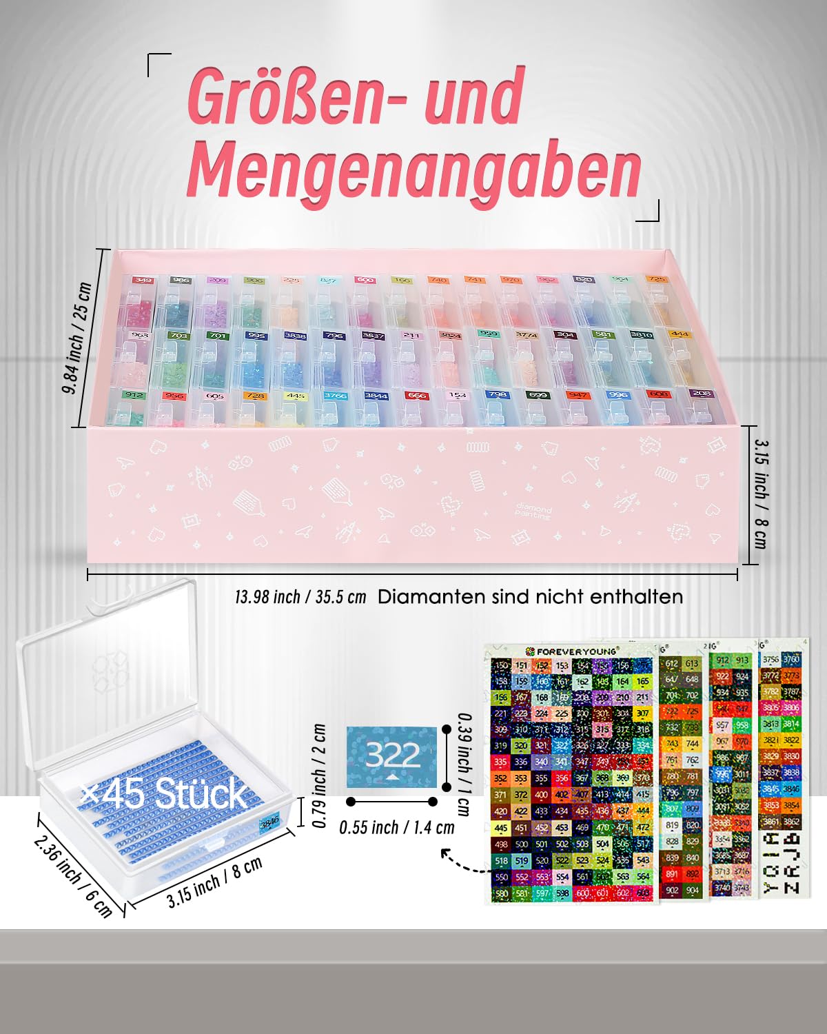 45 Stück Diamond Painting Aufbewahrungsbox Schiffchen mit Deckel, Diamond Painting Zubehör Boxen für Diamond Painting Steine, 2-in-1 Diamond Painting Schiffchen und 5D Diamant Painting Set, Box-Paket