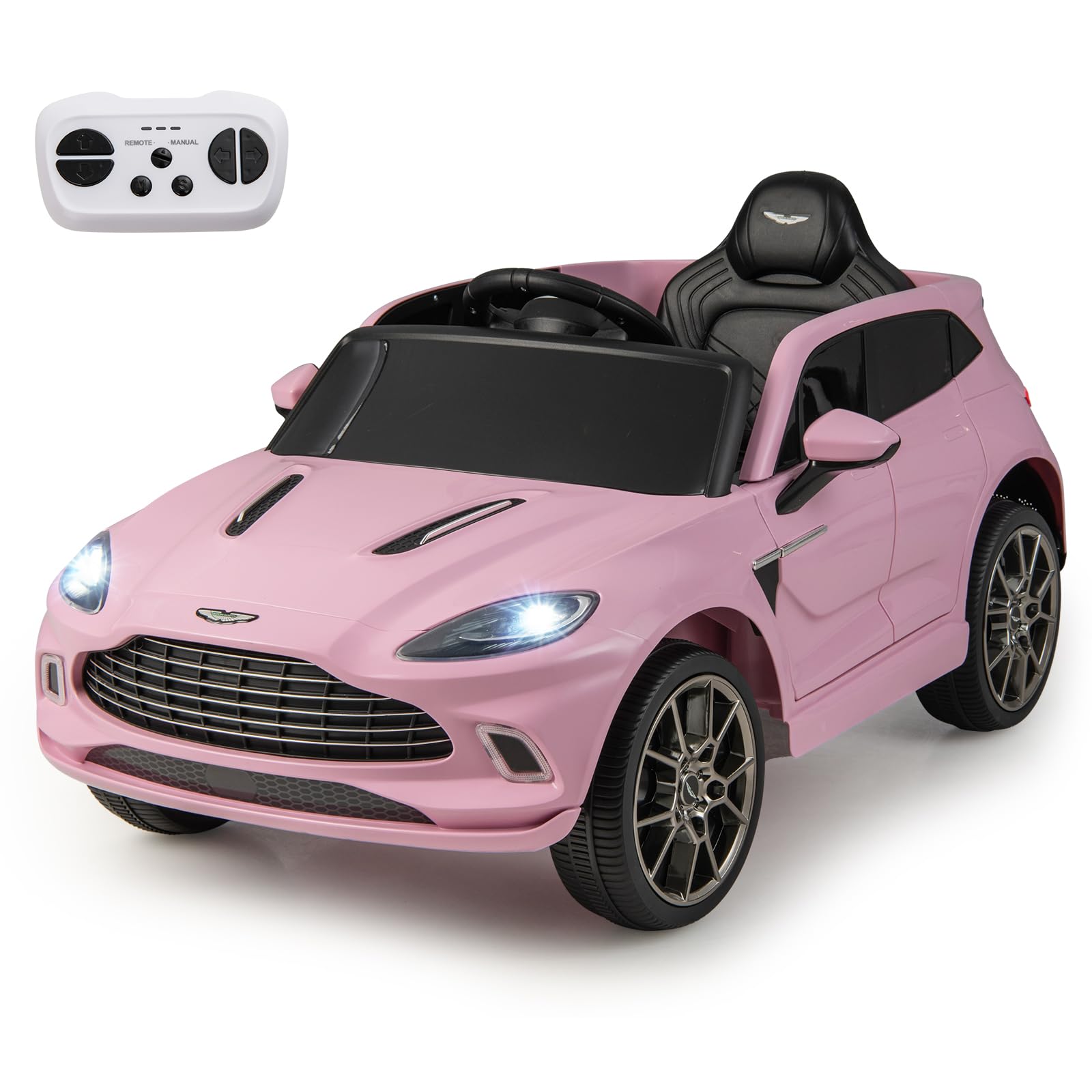 Coche Eléctrico Infantil COSTWAY Aston Martin DBX 12V – Puertas Bloqueables, Mando Parental, Luces LED, USB, FM, Para Niños 3-8 Años, Blanco