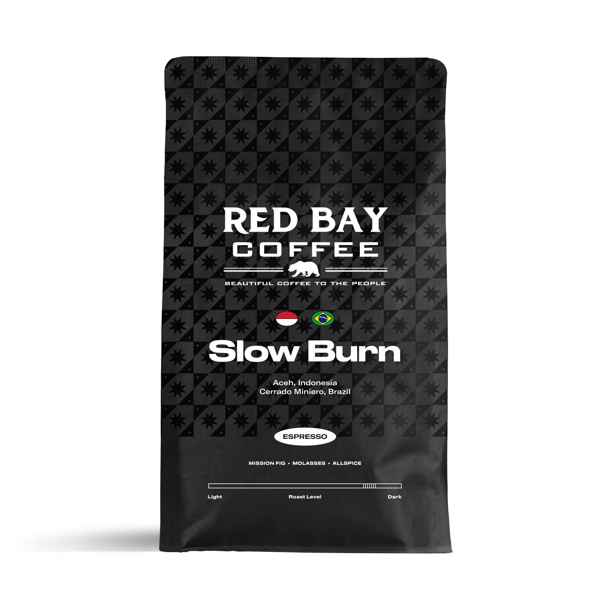 Red Bay Coffee Slow Burn Espresso Coffee Beans - Dark Roast Coffee Beans - Whole Bean Coffee - Blend of Brazilian Coffee & Sumatra Coffee Beans - 12oz Resealable Pouch of Whole Bean Espresso Coffee