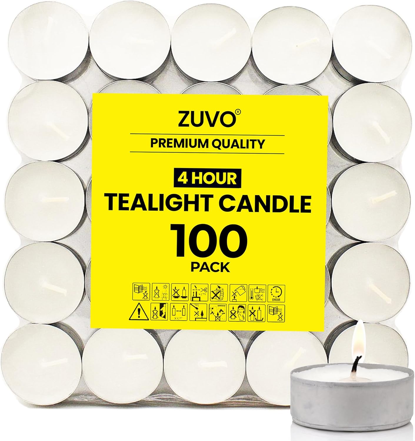Tea Lights Candles 4 Hour Burn (100 Pack) – White Lights – 1.5″W x 1″H Smokeless & Unscented Candles – Party Candles- for Weddings, Home Decor