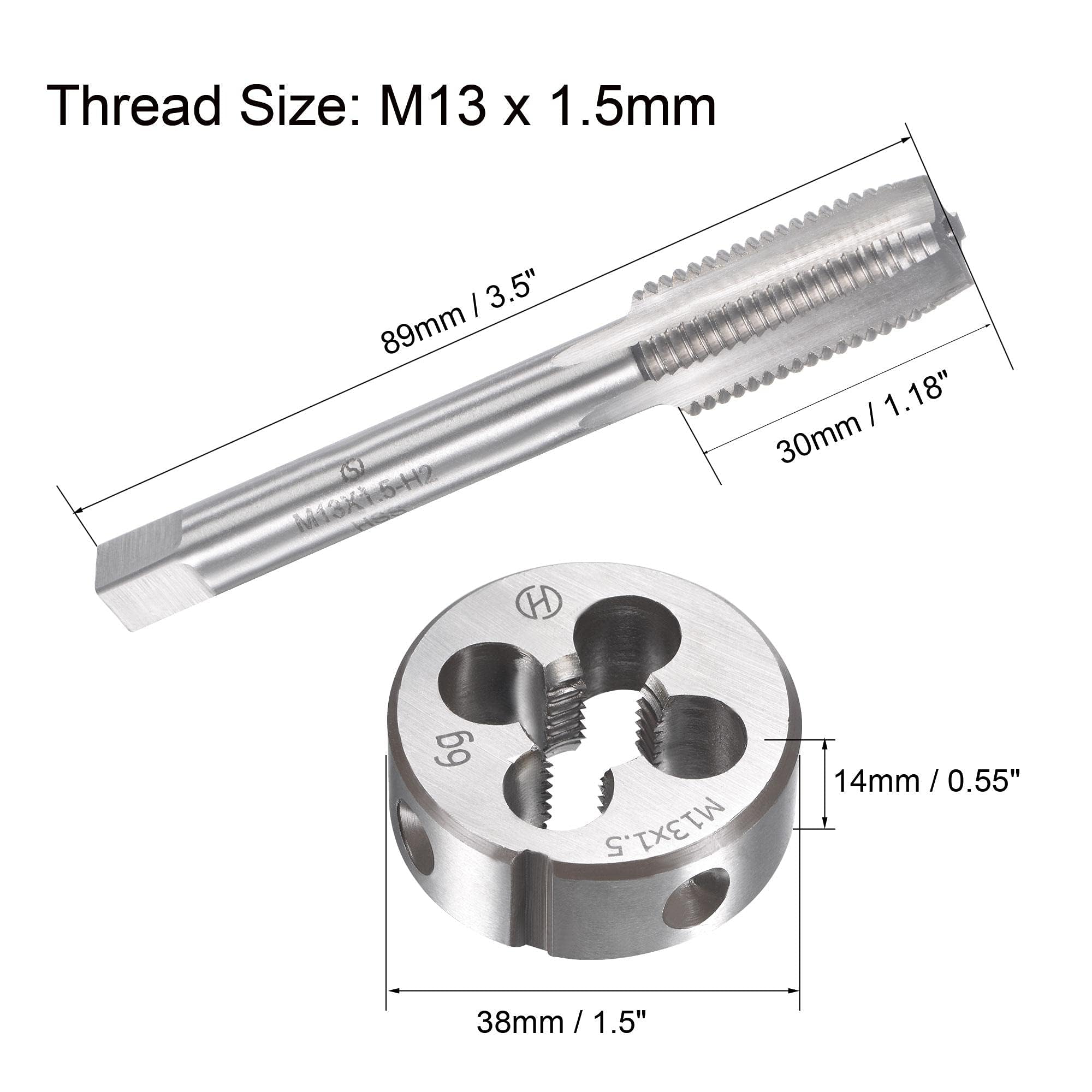 TA-VIGOR M13 x 1.5mm Metric Tap and Die Set, Machine Thread Screw Tap with Round Threading Die - Image 2