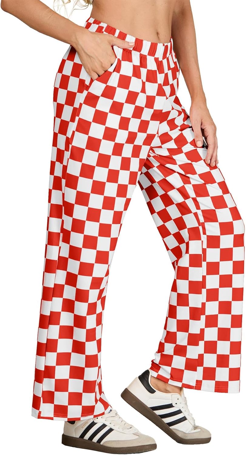 IWOLLENCE Women's Casual Loose Checkered Wide Leg Pants High Waist Straight Lounge Y2K Gingham Trousers - Image 5
