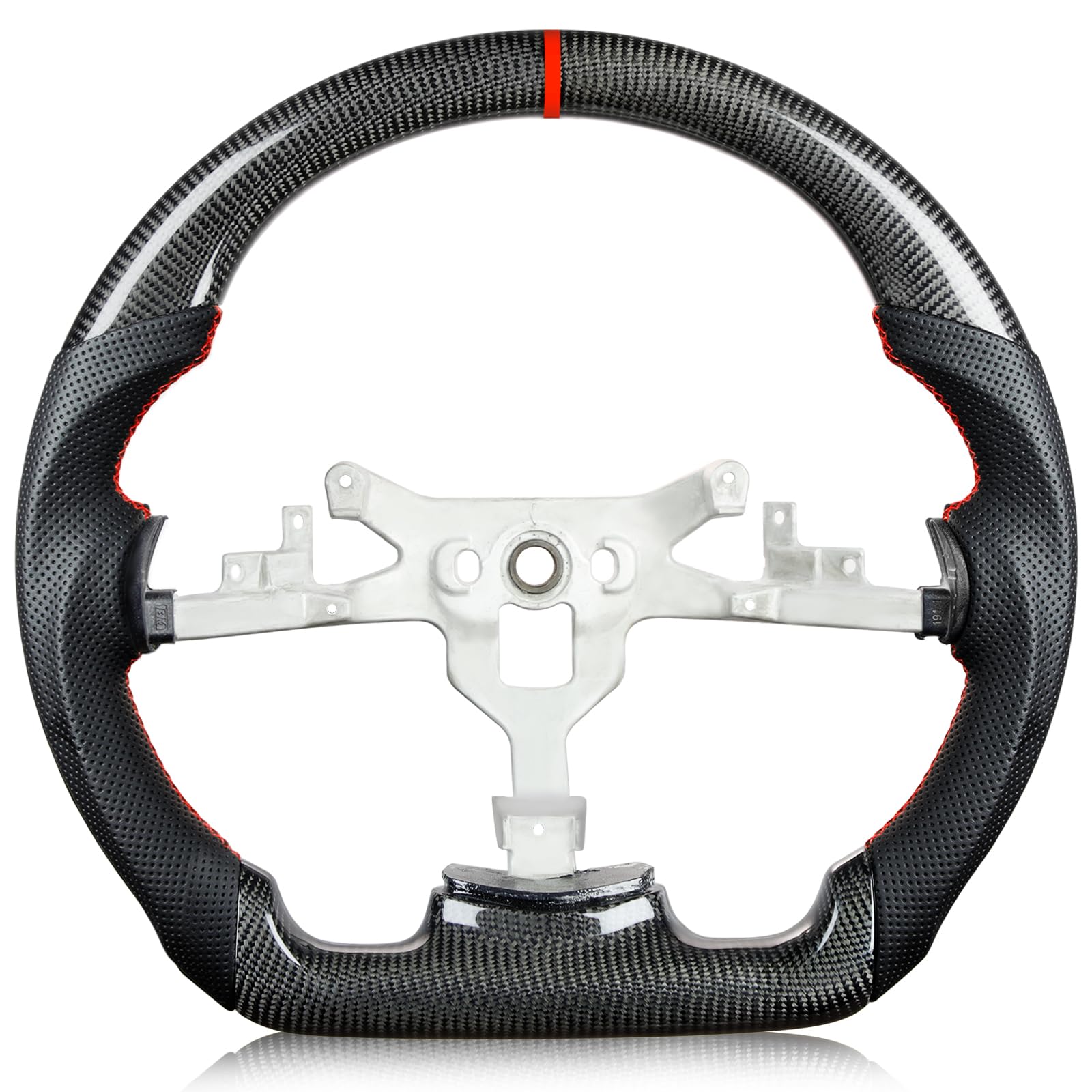 TESFEEL Steering Wheel for Chevy Corvette C6 2006-2011 Carbon Fiber Nappa Perforated Leather D-shaped Flat-bottom for Corvette C6 Accessories Replacement for Chevrolet Corvette C6 Z06 ZR1