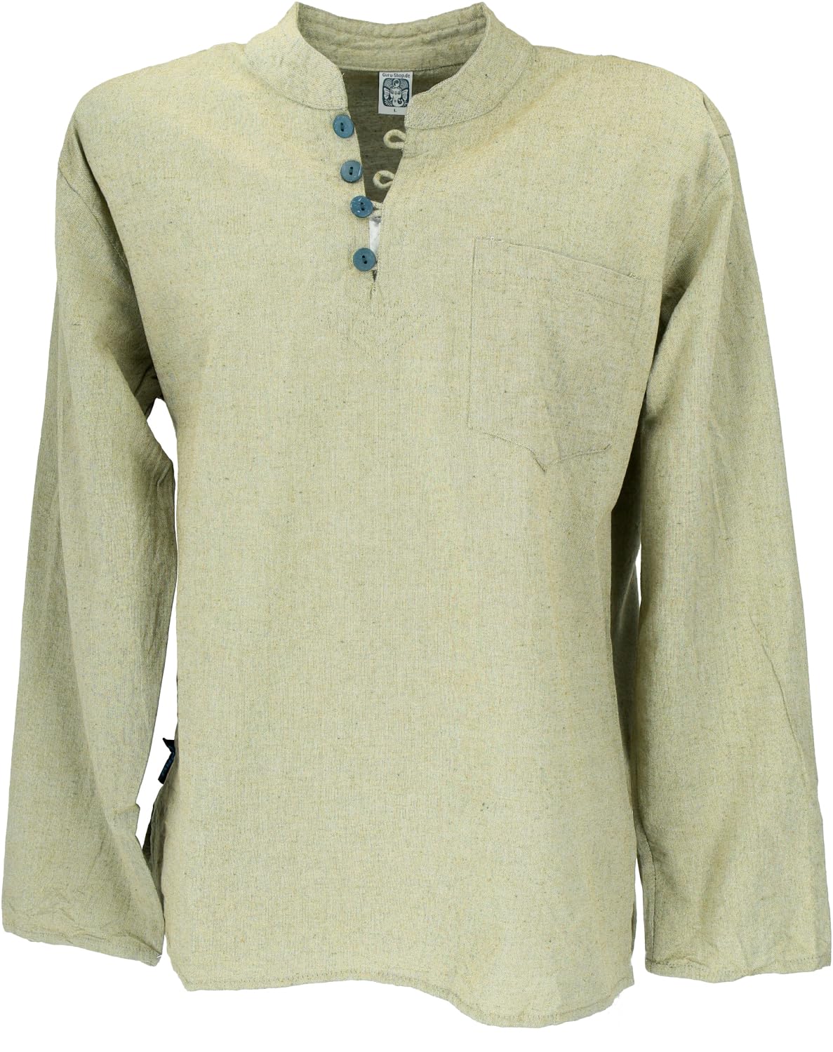 GURU SHOP Nepal Ethno Yogahemd mit Kokosknöpfen, Kurta-Hemd, Freizeithemd mit Stehkragen, Herren