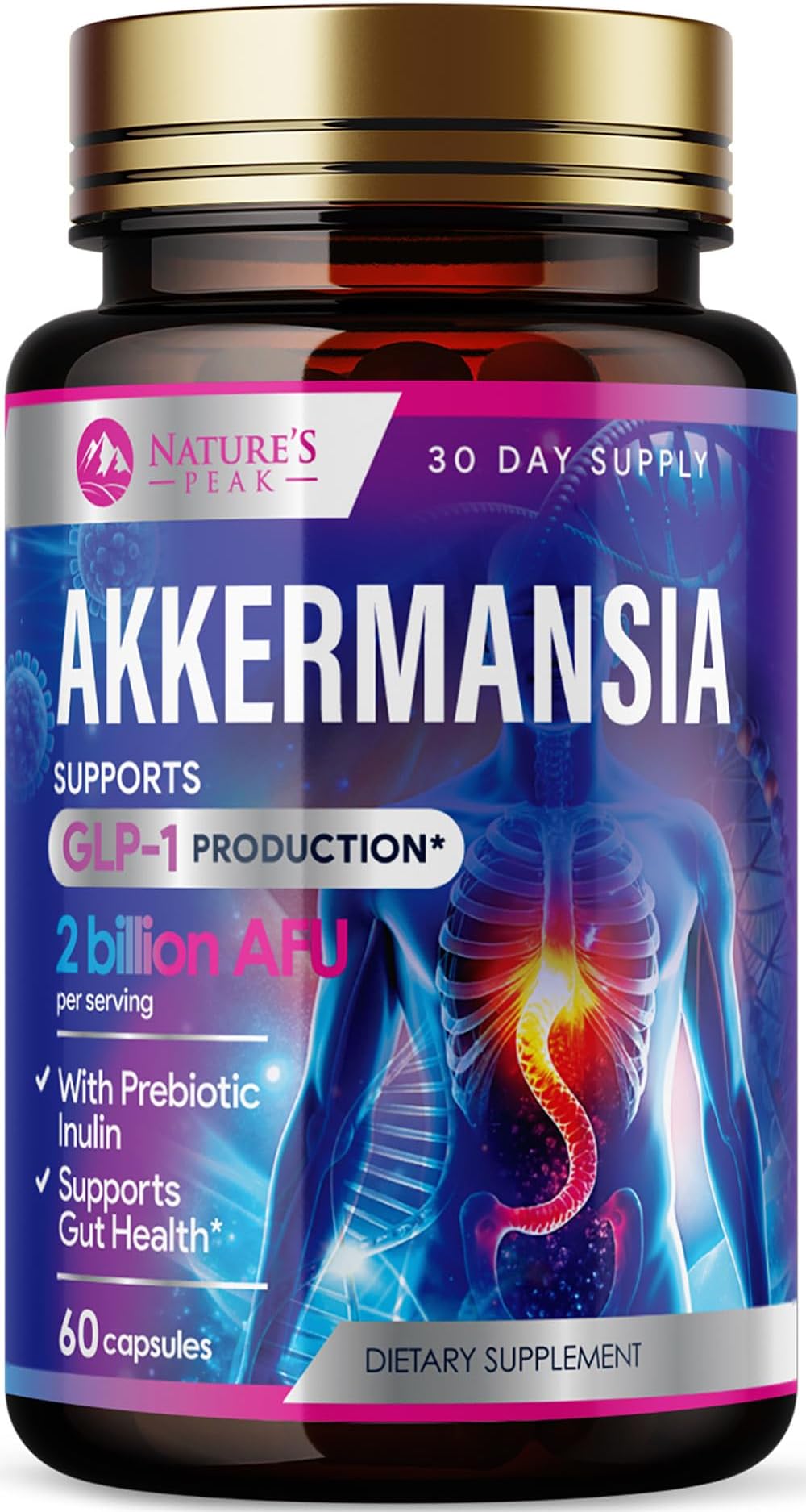 Akkermansia Probiotic - Premium Akkermansia 2 Billion AFU Per Serving - Muciniphila with Prebiotics for Women & Men - GLP-1 Support Supplement for Gut & Digestive Health - Bottled USA - 60 Capsules