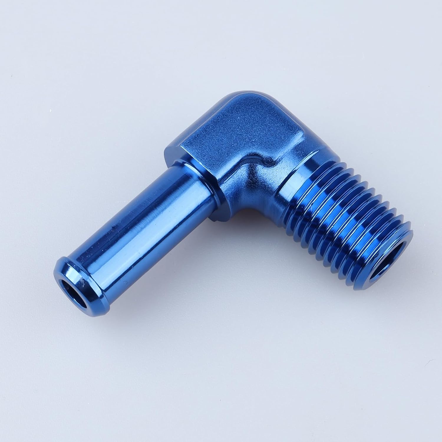 AC PERFORMANCE 1/4" NPT Male to 3/8" Hose Barb Fitting Adapter 90 Degree Aluminum Blue Fit for 6AN Push on Hose