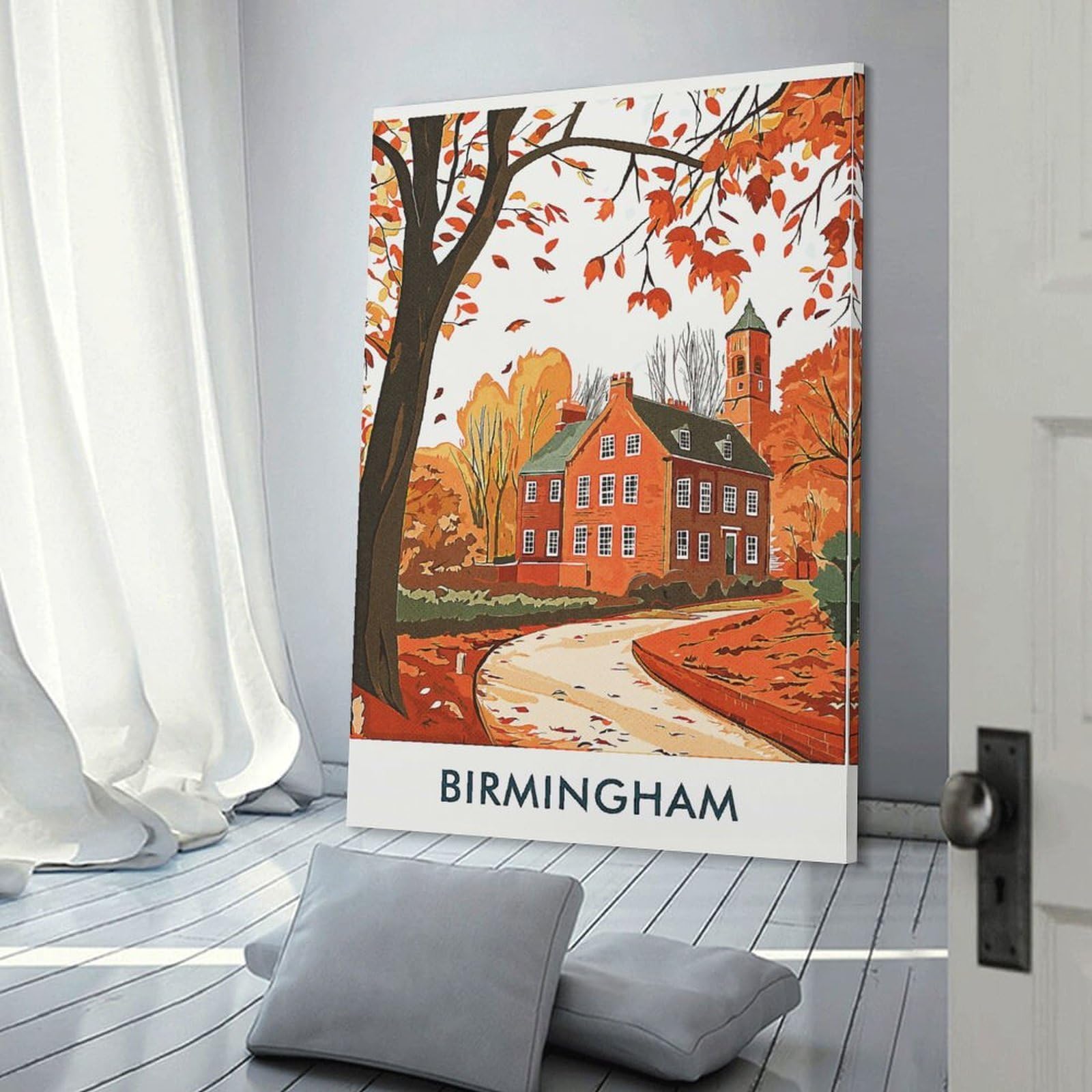 Junmoney Birmingham Autumn Landscape Canvas Wall Decor, 24x36inch(60x90cm), for Bedroom, Guest Room Or Reading Nook, Canvas Wall Decor for Personal Spaces