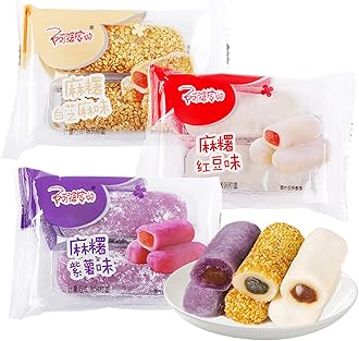 KWOLYKIM Assorted Rice Cake Mochi, 3 Pack Individually Wrapped Rice Cake Red Bean & Sesame & Purple Sweet Potato 3 Flavor Mochi Asian Traditional Pastry and Dessert Soft and Sweet Snacks