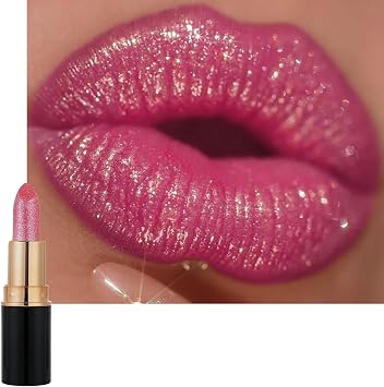 Pink Shimmers Lipstick, Silver Red Color Lip Stick, Pearl Nude Glitter Bright Lips Balm for Women, Smooth Full Coverage Lipsticks, Longlasting Pearlescent Silky High Pigment Lipgloss