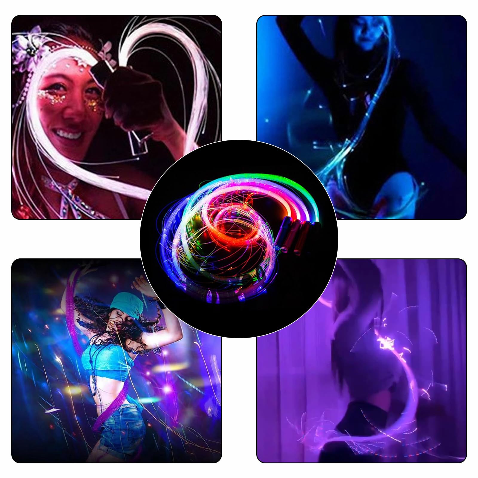 Joycabin Led Whip, Led Glass Fiber Space Whip, Bright Whip Recharge, Led Light Whip con 7 colores y 4 modos de iluminación para Carnaval, fiesta, festival de música, espectáculo de baile