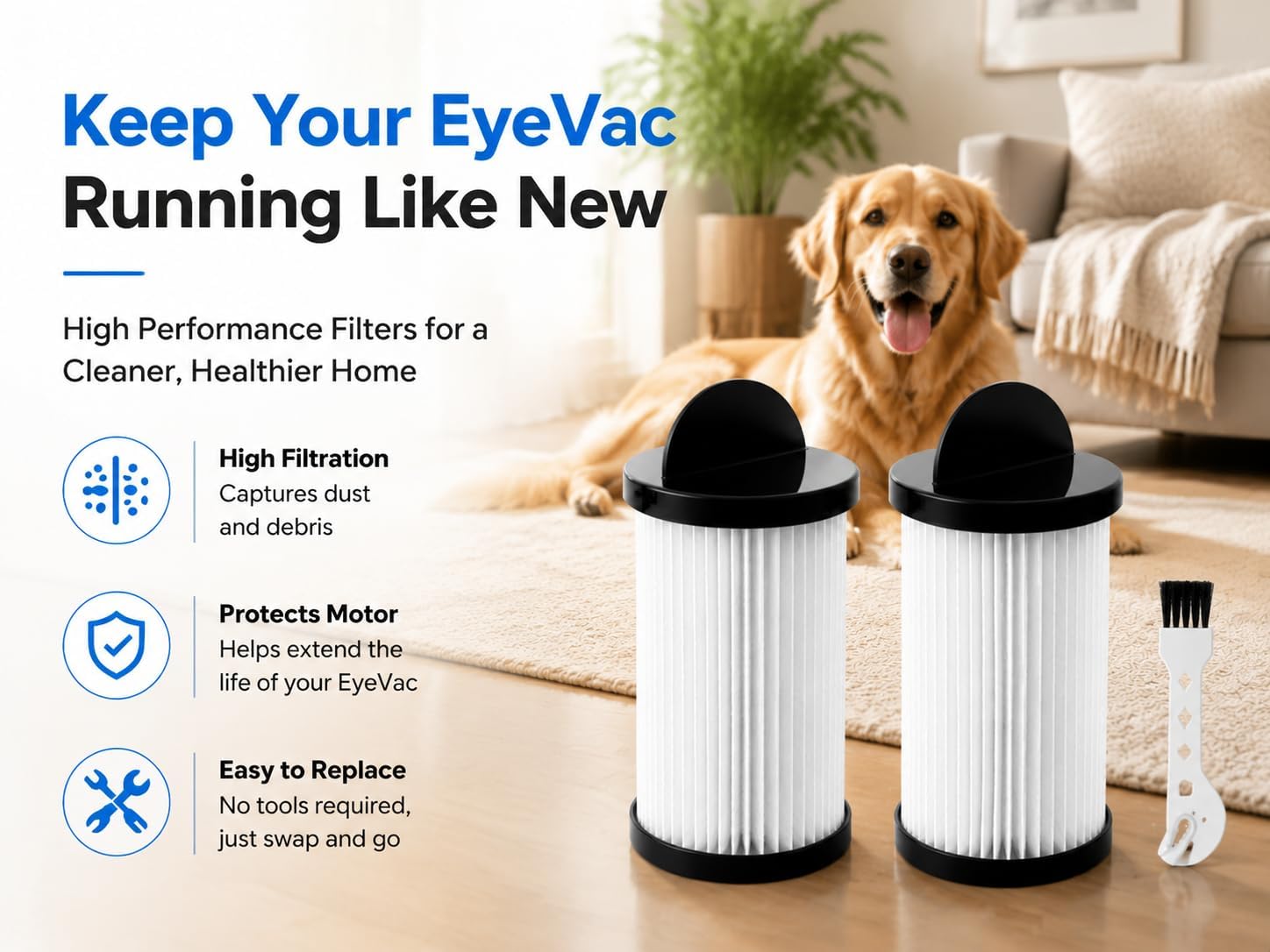 HEPA Pre-Motor Filter Replacement for EyeVac, 2 Pack,Fits EyeVac Home, Pro, Pet, Air & Plus and NeoVac Elite Touchless Stationary Vacuum • Replaces Part # EV-PMF (Pre-Motor Filter 2 Pack)