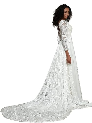LIPOSA Boho Lace Wedding Dresses for Bride Spaghetti Strap Sweetheart