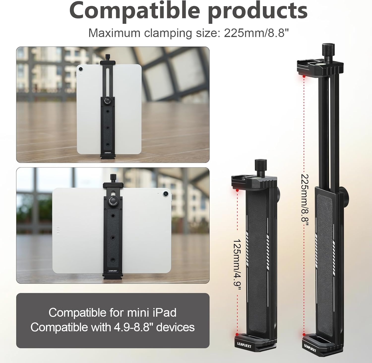 Aluminum Phone & Tablet Mount Bundle – 360° Rotating Gooseneck Arm & Universal Tablet Magic Arm Mount with 1/4" Screw & Arca‑Swiss QR, Fits 3.5‑6.5" Phones & 5‑8.8" Tablets/iPad mini