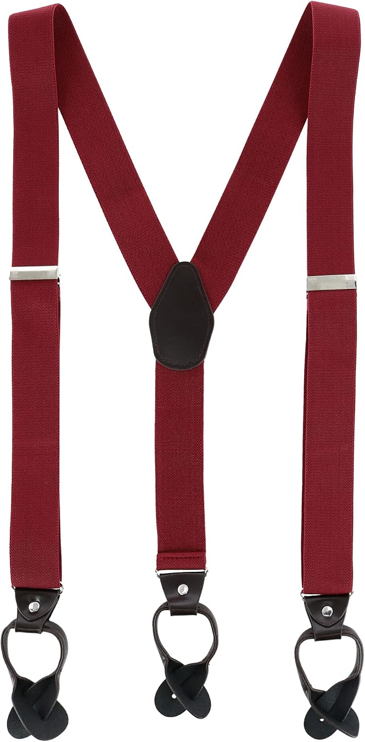 CTM Men's 1.375 Inch Wide Solid Color Y-Back Button-End Suspenders
