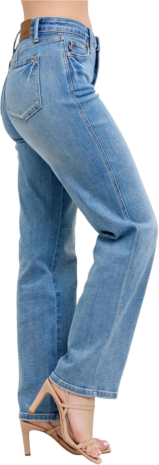 Judy Blue Women's Mid Rise Tummy Control Vintage Wash Straight Leg Jeans