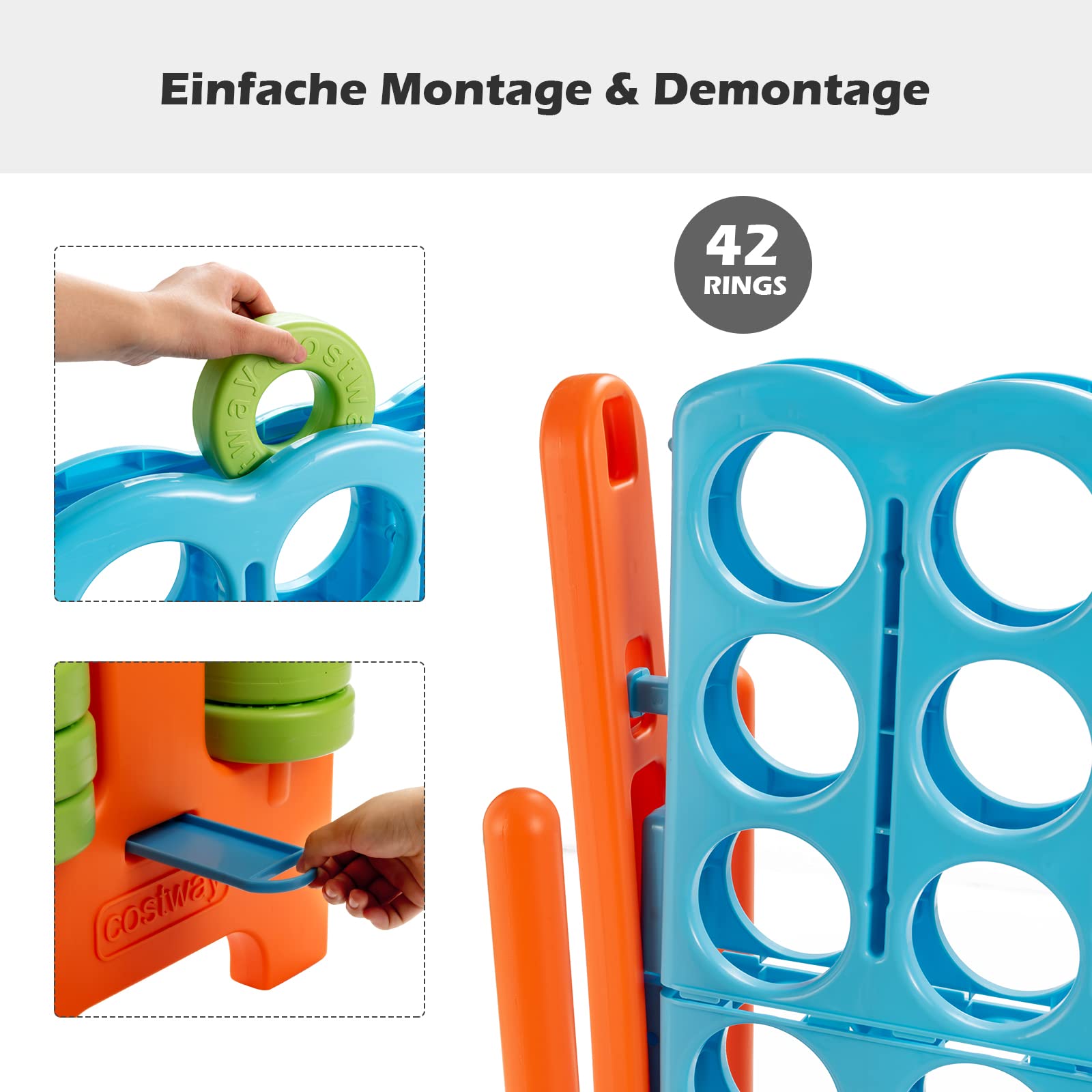 DREAMADE Riesen 4 Gewinnt Spiel, Strategiespiel für Kinder und Erwachsene, 4 in Einer Reihe, Brettspiel Spielzeug Gesellschaftsspiel 2 Spieler, Vier in Reihespiel Kinderspiel (Orange + Blau)