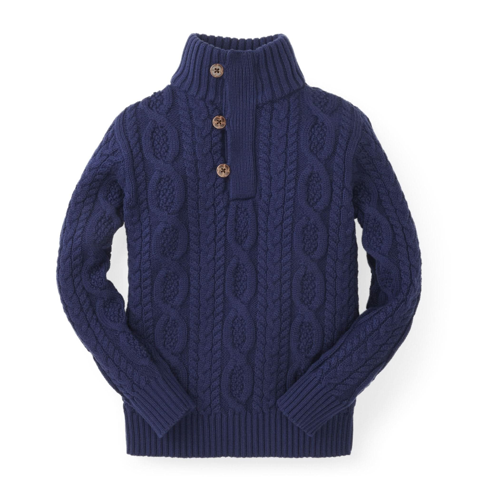 Hope &amp; Henry Boys' Mock Neck Cable Sweater with Button Placket