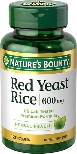 Nature's Bounty Píldoras de arroz de levadura roja y suplemento de salud a base de hierbas, suplemento dietético, 600 mg, 120 cápsulas
