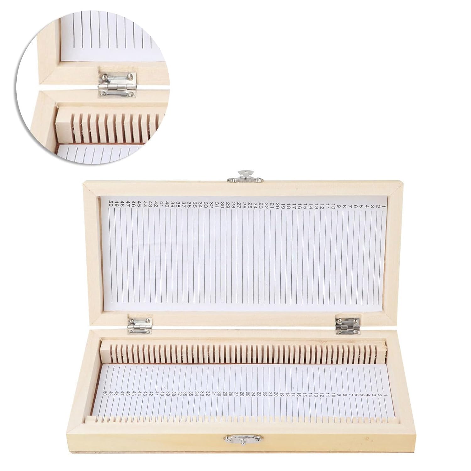 50PCS Biology Glass Prepared Microscope Slides Wooden Storage Box for Biological Specimens Slice Collection Metal Buckle for Lab Students