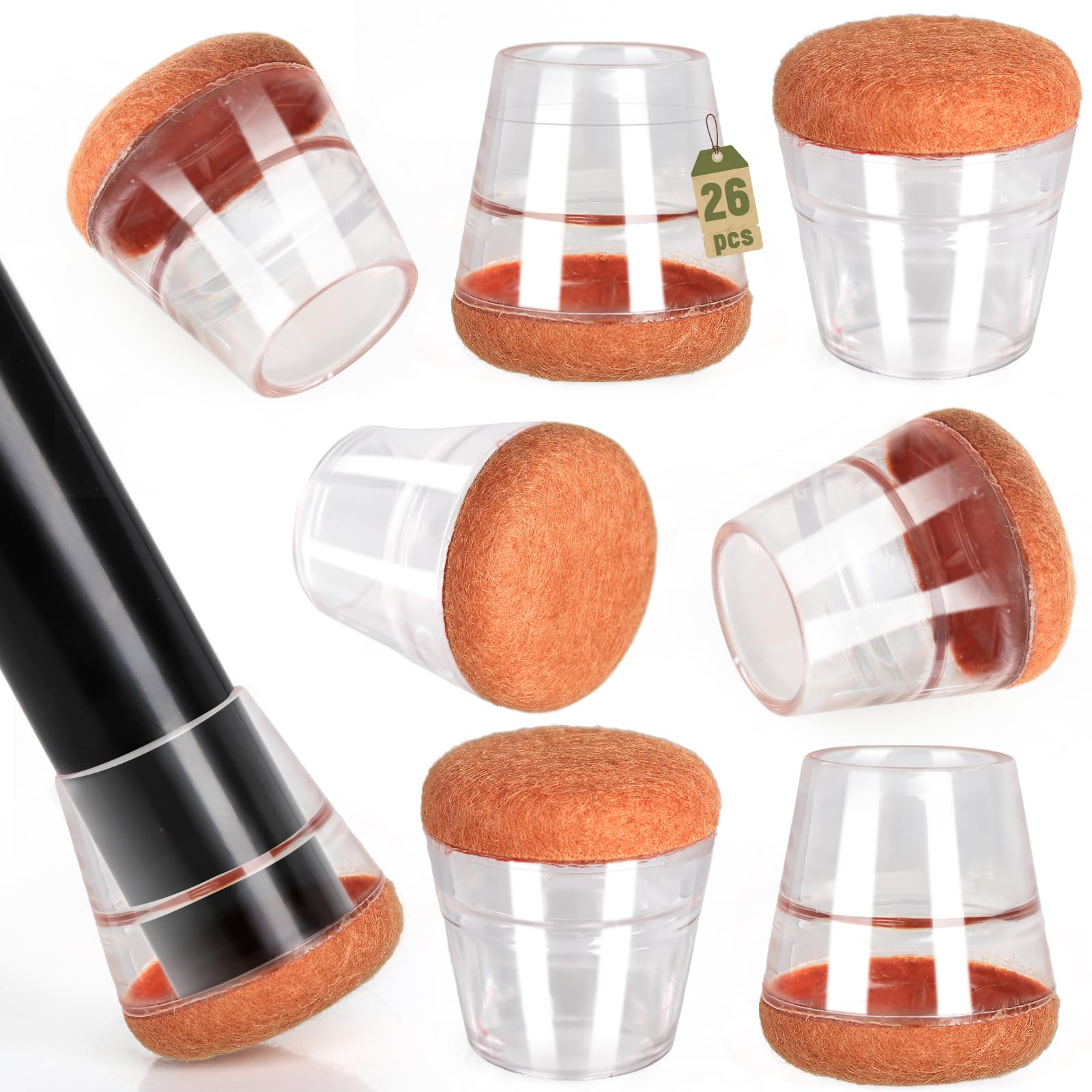 Euqvunn 26PCS Protector Patas Sillas Transparentes con Fieltro – Protegen los Suelos y Elimina el Ruido, Adecuado para sillas, sofás, mesas y Otros Muebles con diámetros de 15-21 mm