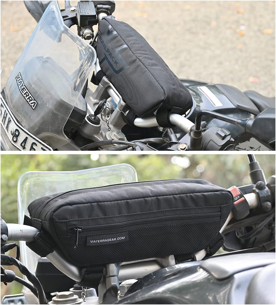 ViaTerra Handlebar Trailpack I 1.2L Black Windshield Pouch I Universal Fit for Any Motorbike, Dirt Bike & Snow Bike