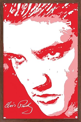 Trends International Elvis Presley - Póster de pared rojo, 14.72 x 22.37 pulgadas, versión enmarcada de caoba