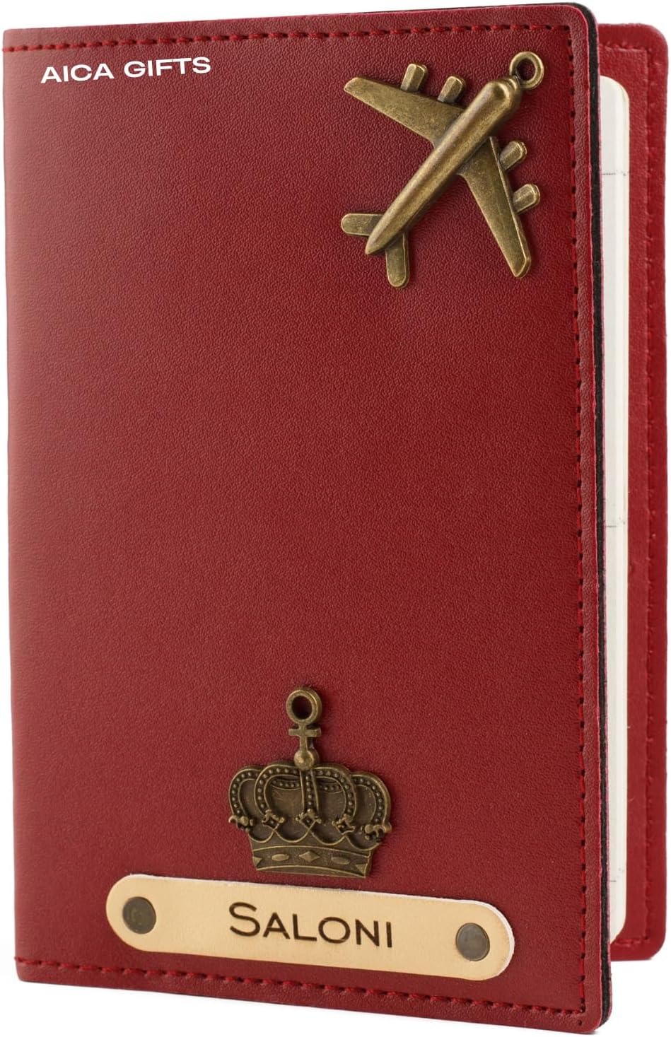 Personalised Name & Charm Leather Passport Cover Holder for Men & Women (Wine Color Passport Full Size) | Gifts for Women | Gift for Man | Return Gifts for Birthday | Passport Cover for Men(Wine)