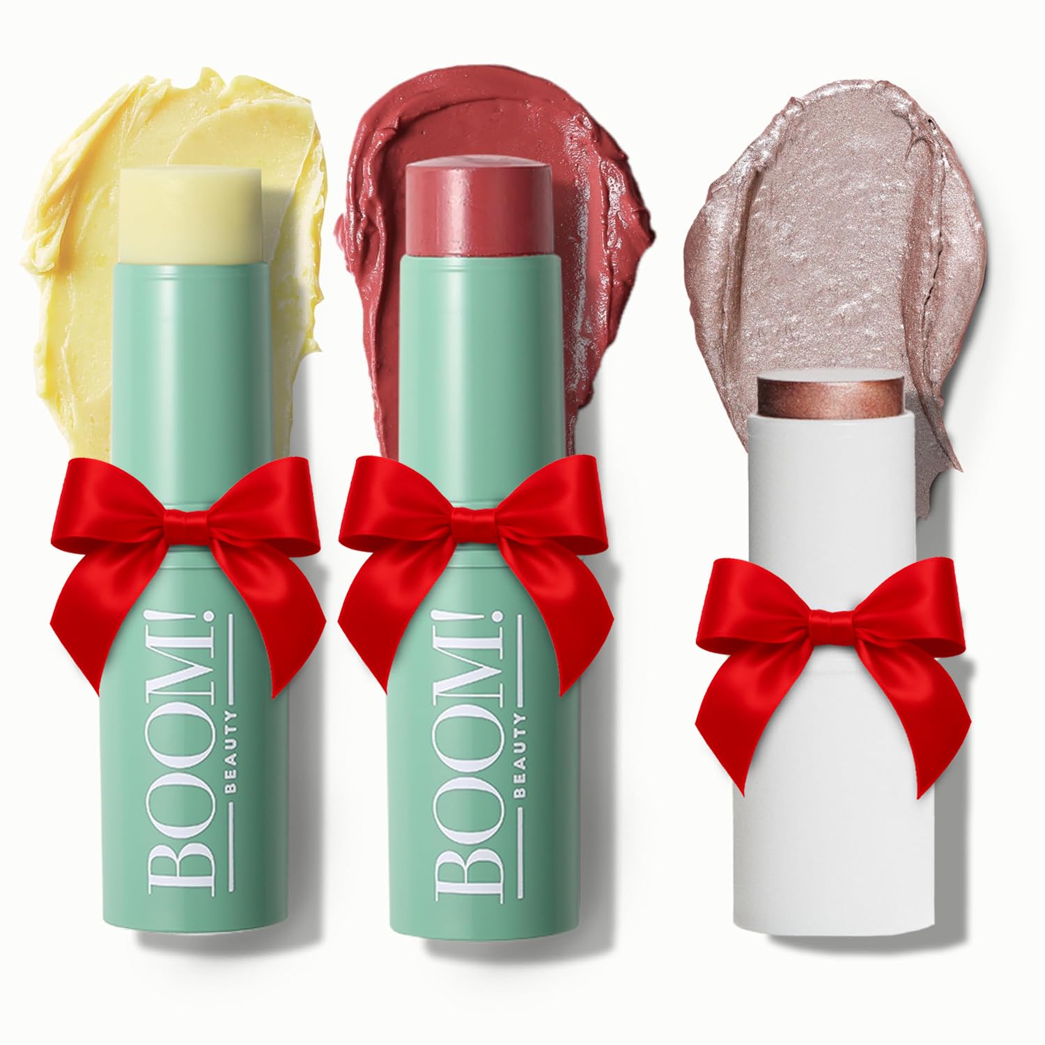 Boomstick Trio ® Rose Nude 3 Pack Cream Blush Makeup - Rose Nude Blush Stick, Highlighter Stick & Moisturizer for Cheeks, Eyes & Lips - Boom Sticks by Cindy Joseph for Older Women