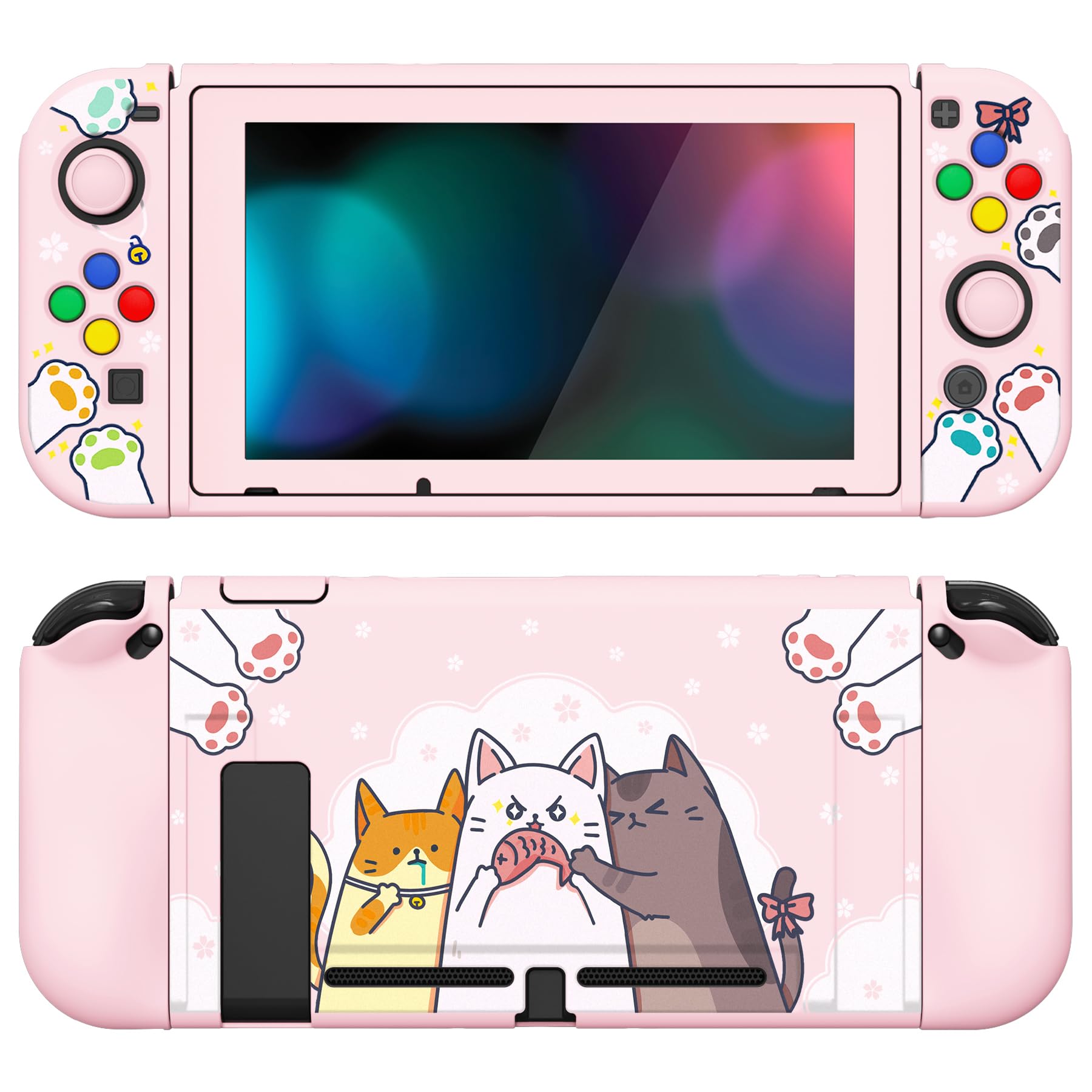 playvital ZealProtect - Custodia protettiva morbida per Nintendo Switch, protezione flessibile per Switch con pellicola protettiva in vetro temperato, impugnature per pollice e tappi per pulsanti ABXY