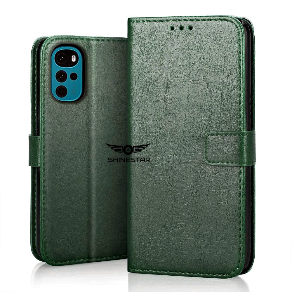 SHINESTAR Moto G22 Leather Flip Cover - Green -1 SHINESTAR Moto G22 Leather Flip Cover - Green -1